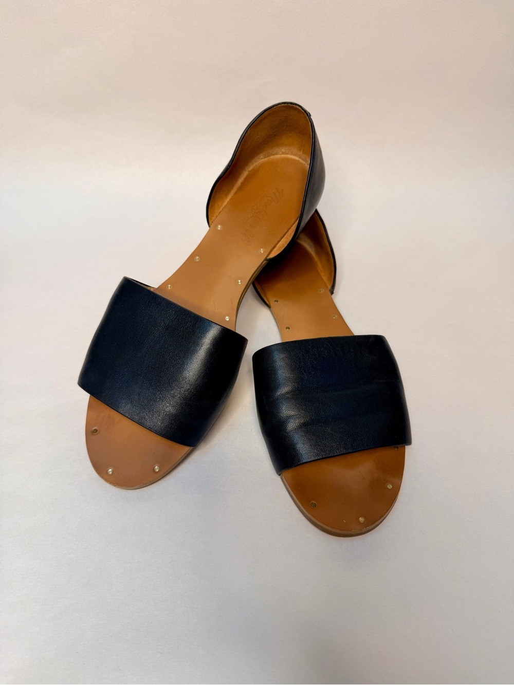 Madewell Thea Black Leather DE Orsay Sandals Flats Shoes